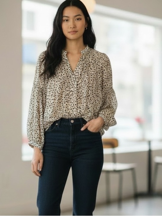 Banana Republic Tops - Banana Republic Sheer Animal Print Peasant Top Tunic Medium Tall